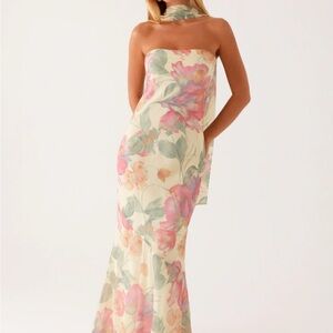 Peppermayo Floral Strapless Maxi Dress - Pink and Green